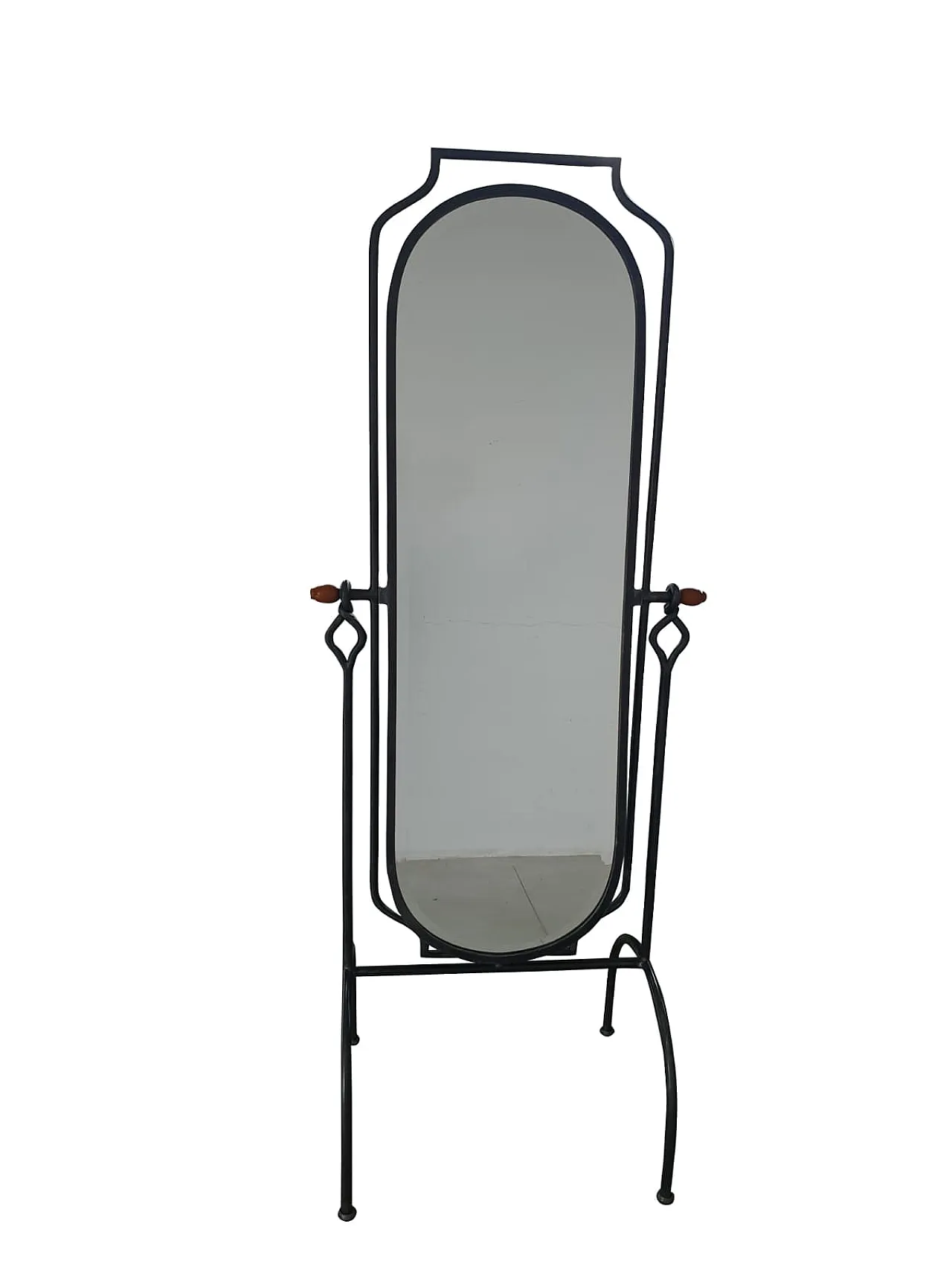 Specchio da Terra in Ferro Battuto e vetro molato, anni '80 2