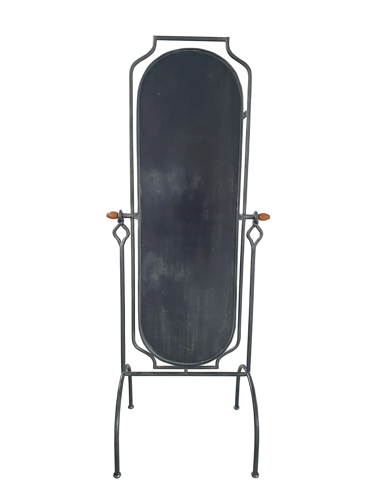 Specchio da Terra in Ferro Battuto e vetro molato, anni '80 3