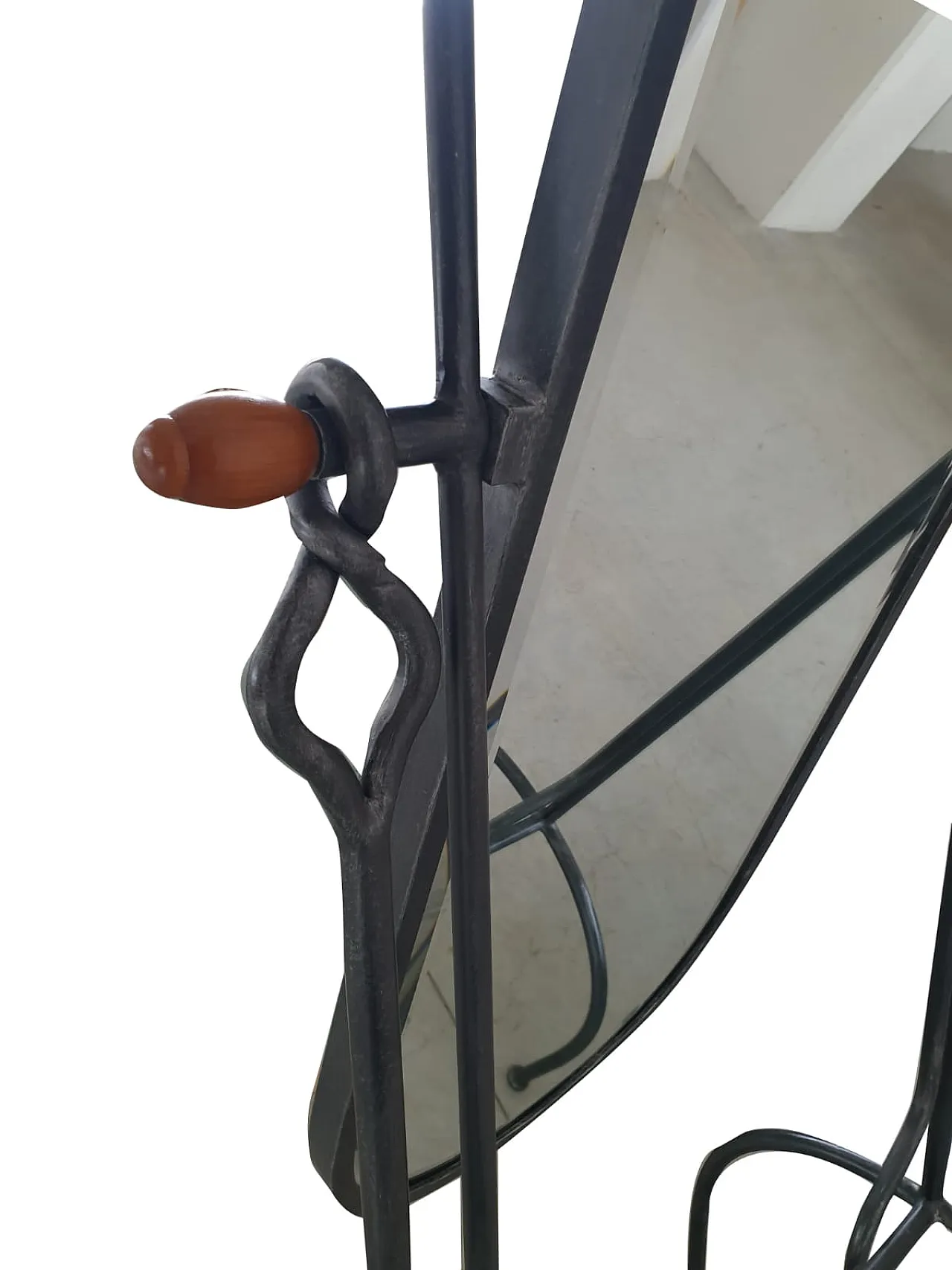 Specchio da Terra in Ferro Battuto e vetro molato, anni '80 4