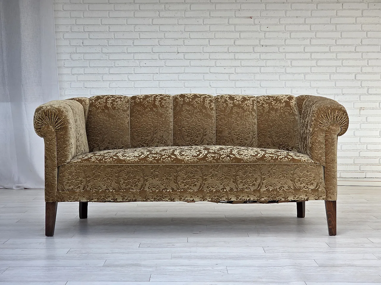 Divano danese a 3 posti, velluto verde, Anni '60 1