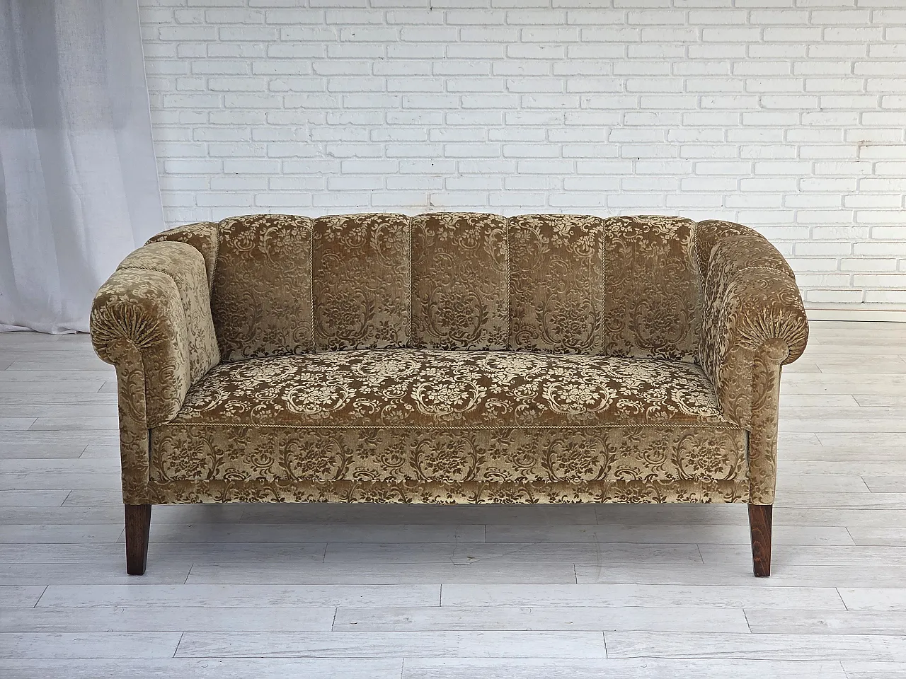 Divano danese a 3 posti, velluto verde, Anni '60 2