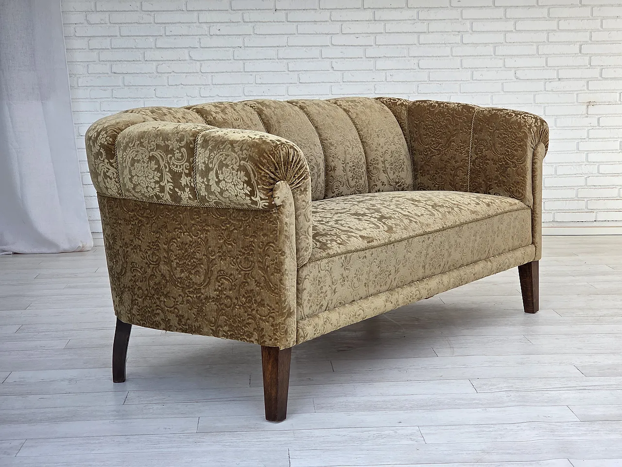 Divano danese a 3 posti, velluto verde, Anni '60 7