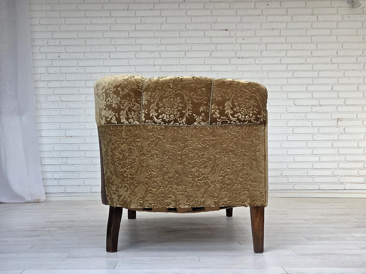 Divano danese a 3 posti, velluto verde, Anni '60 8