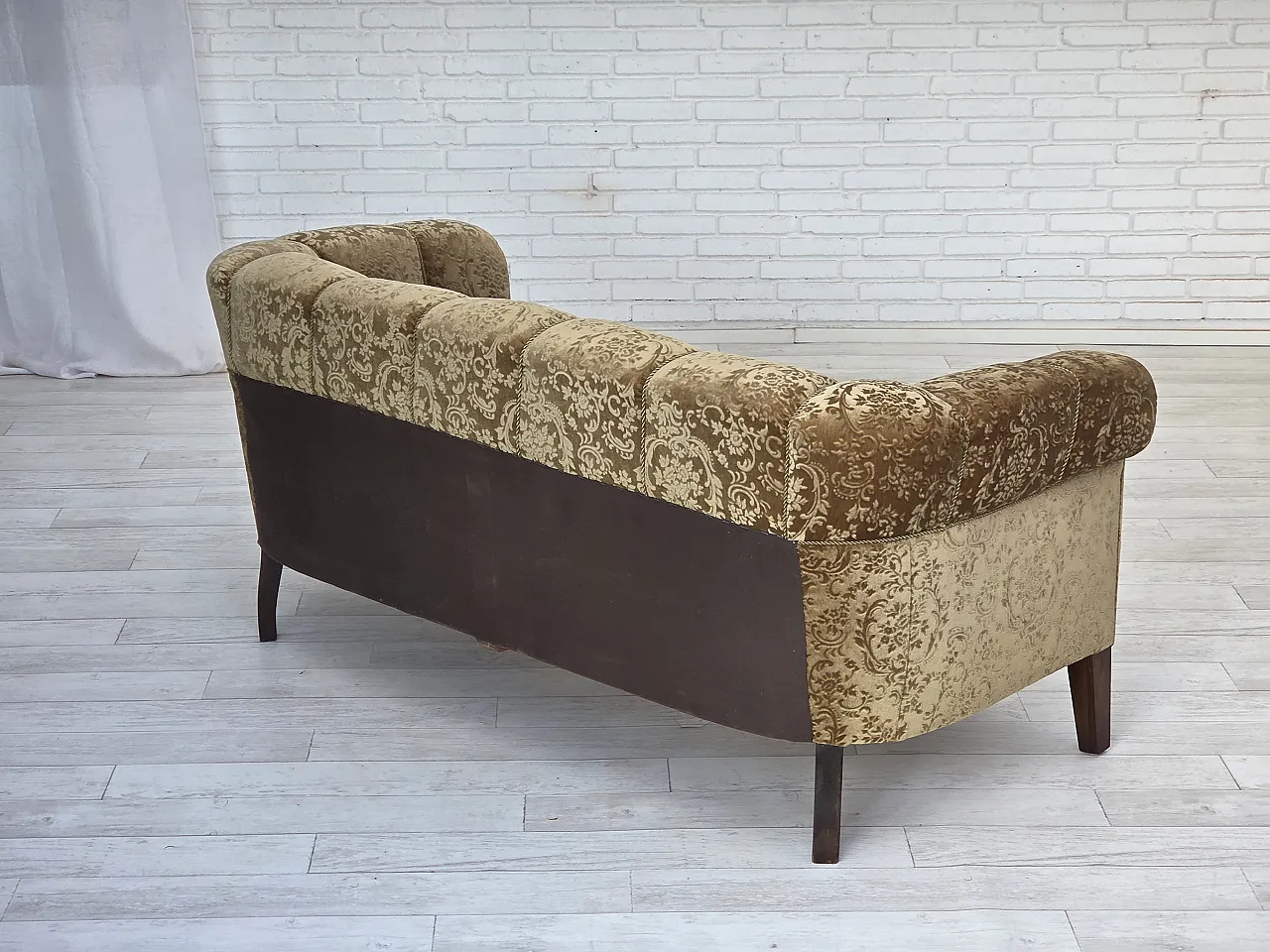 Divano danese a 3 posti, velluto verde, Anni '60 12