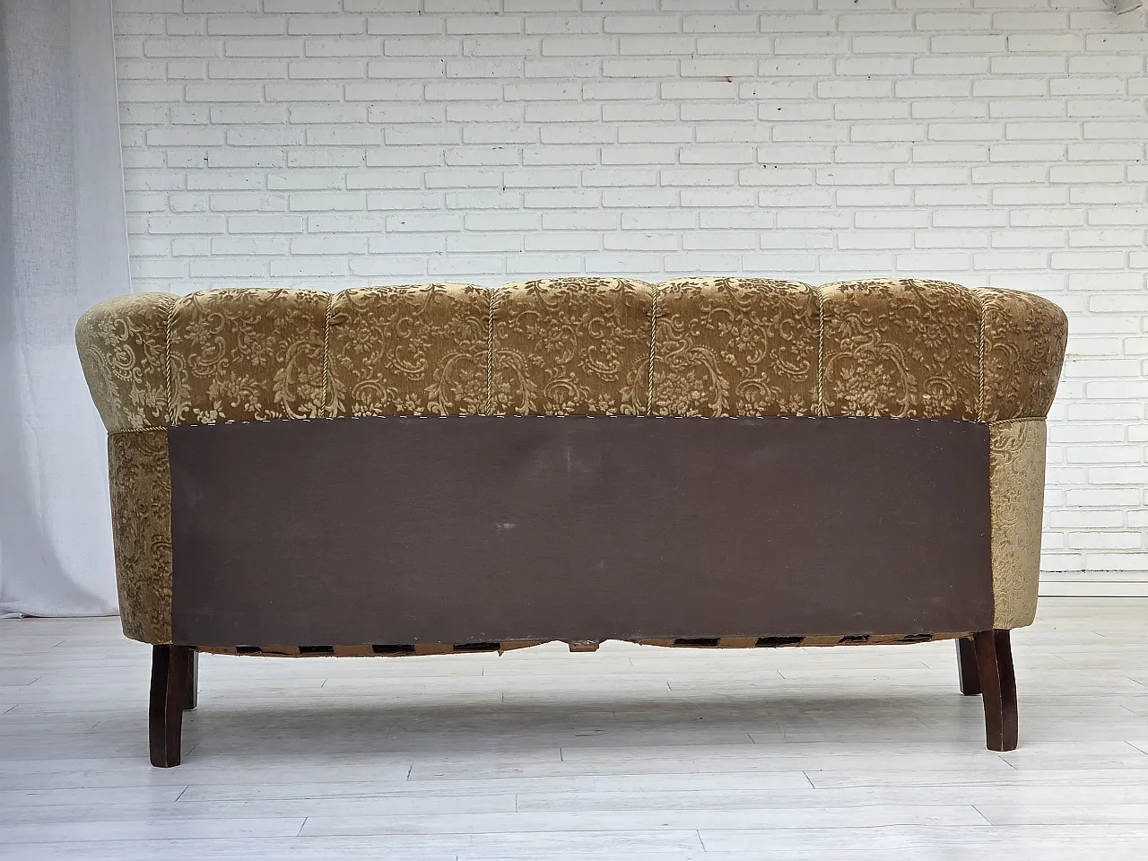 Divano danese a 3 posti, velluto verde, Anni '60 13