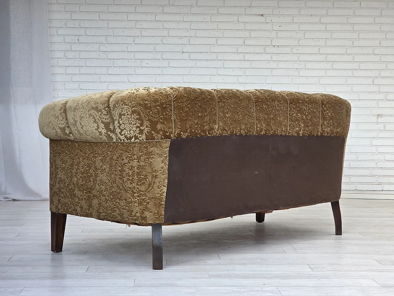 Divano danese a 3 posti, velluto verde, Anni '60 15