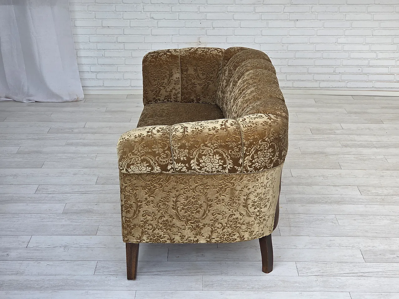 Divano danese a 3 posti, velluto verde, Anni '60 17