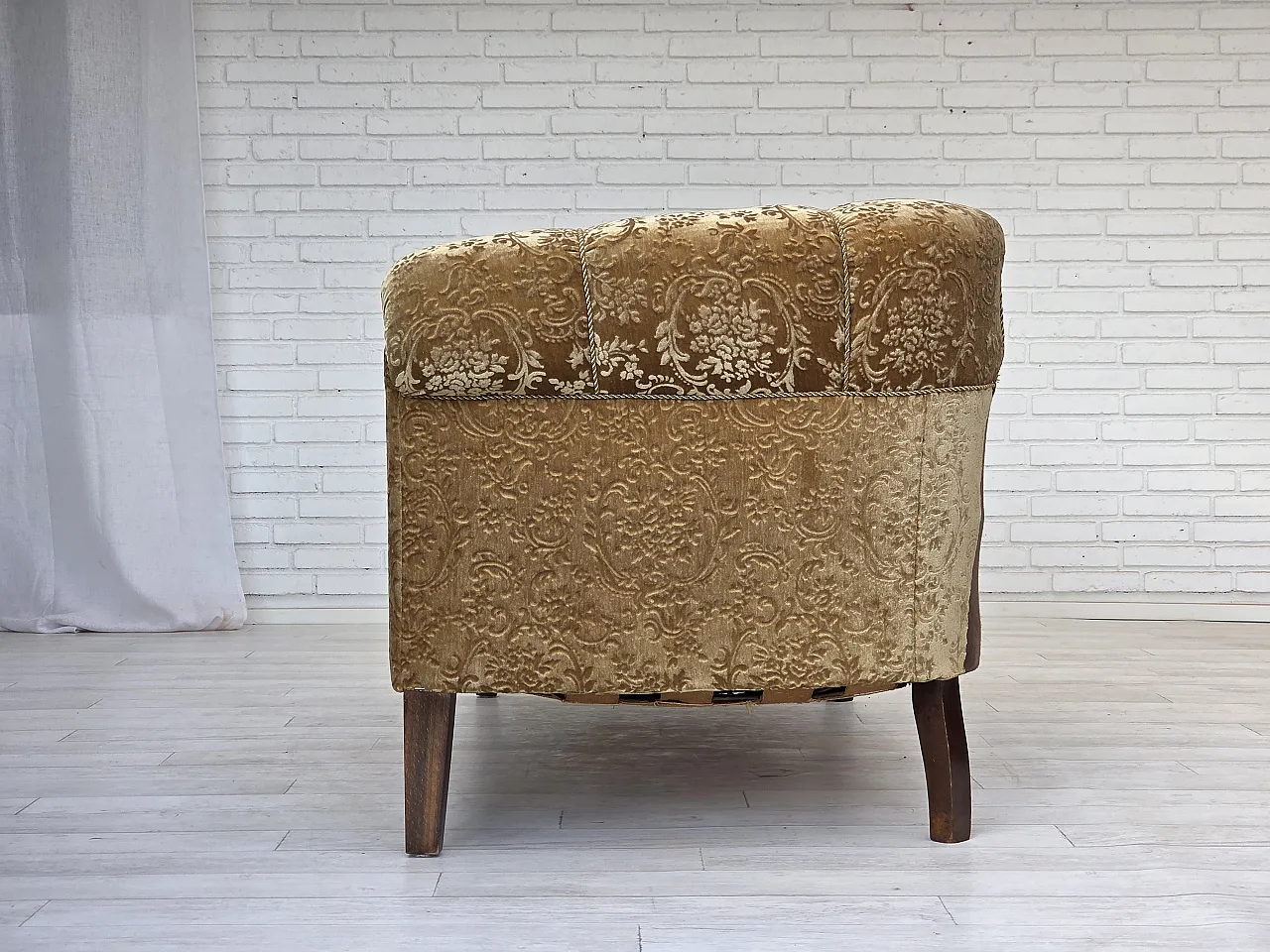 Divano danese a 3 posti, velluto verde, Anni '60 18