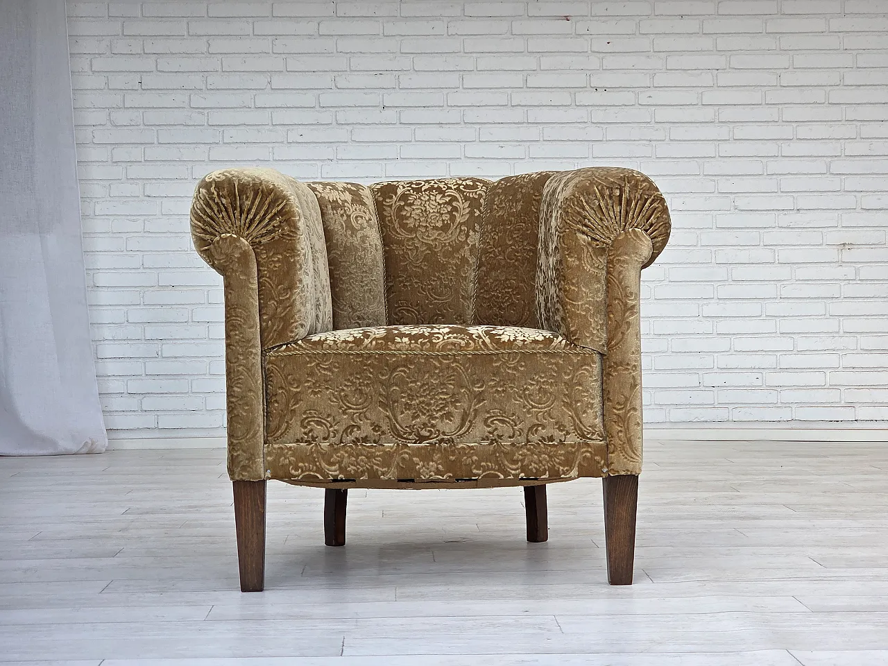 Poltrona danese, vellutoi verde, Anni '60 2