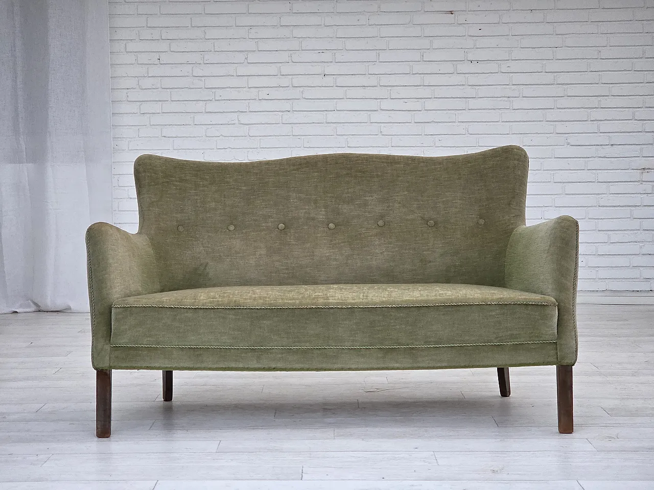 Danish curved 2-seater sofa velour, beech wood, 1960s 1