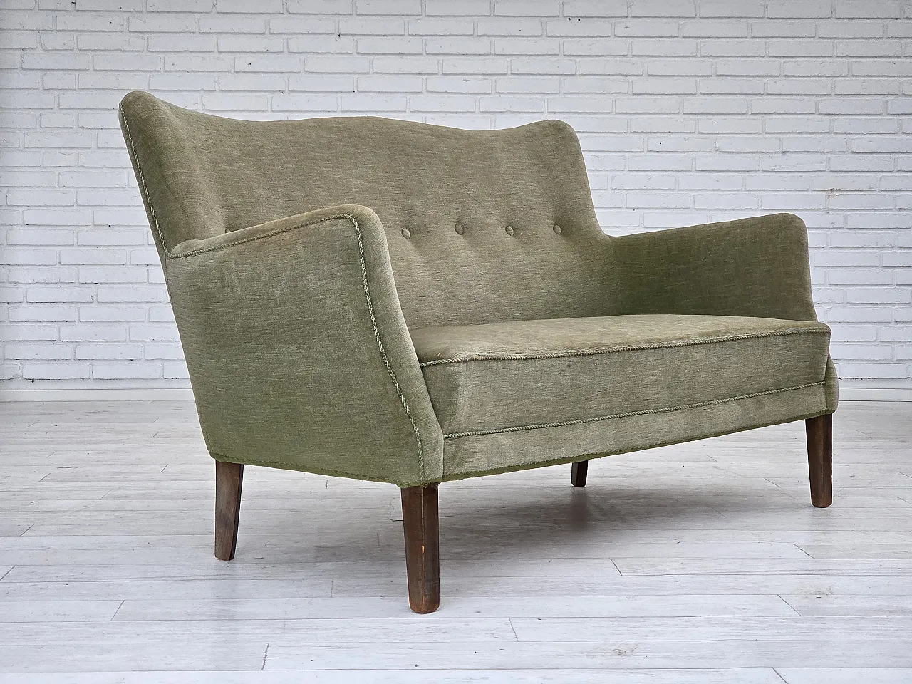 Danish curved 2-seater sofa velour, beech wood, 1960s 3