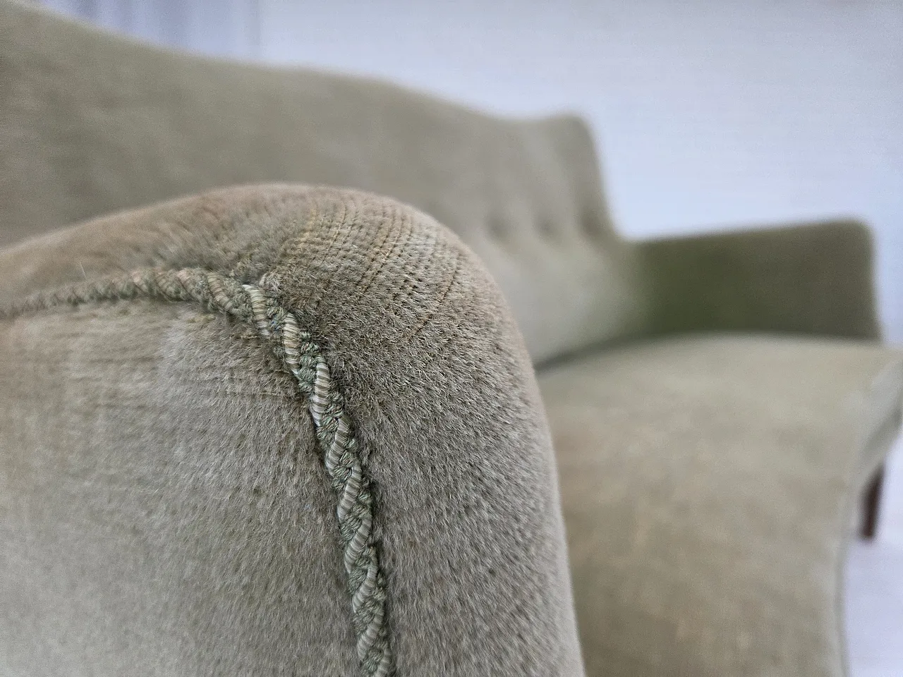 Danish curved 2-seater sofa velour, beech wood, 1960s 6