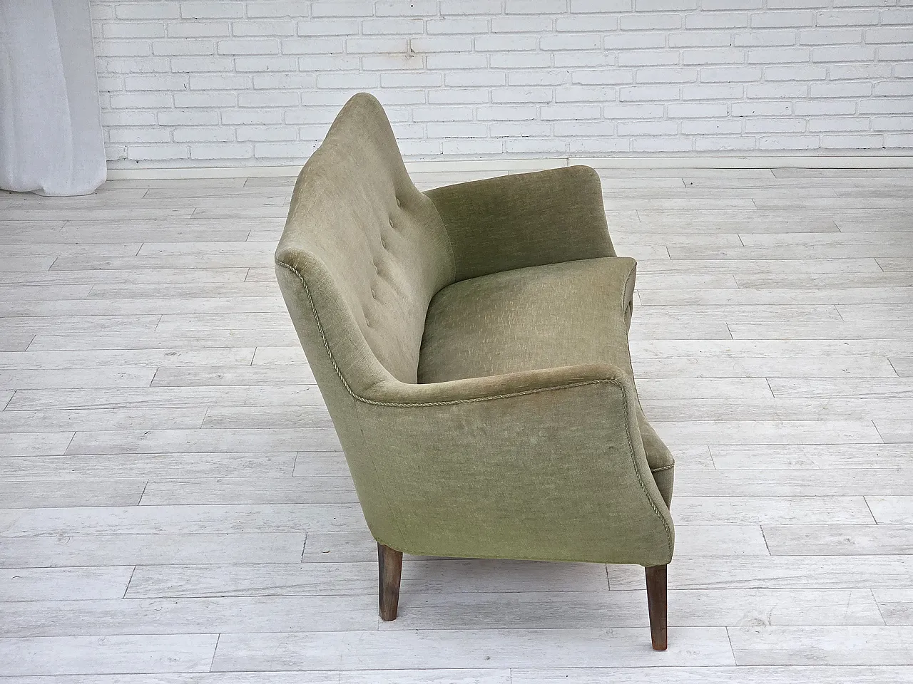 Danish curved 2-seater sofa velour, beech wood, 1960s 8