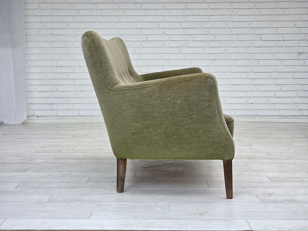 Danish curved 2-seater sofa velour, beech wood, 1960s 9