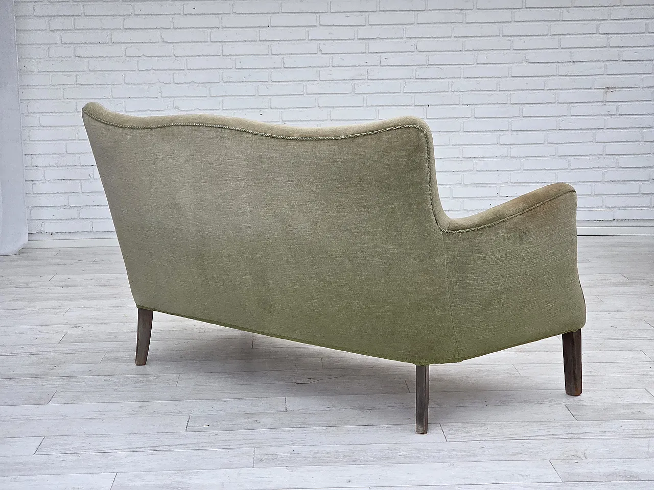 Danish curved 2-seater sofa velour, beech wood, 1960s 10