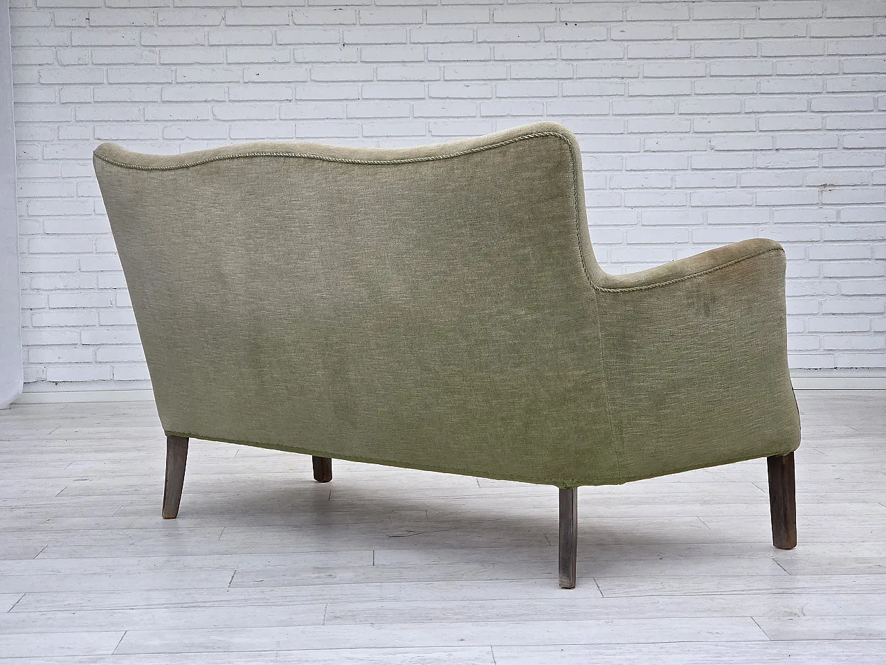 Danish curved 2-seater sofa velour, beech wood, 1960s 11