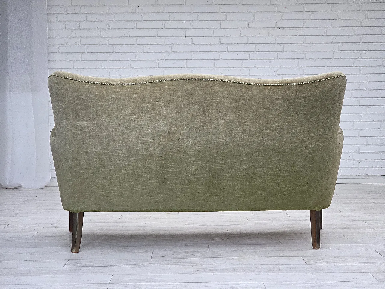 Danish curved 2-seater sofa velour, beech wood, 1960s 12