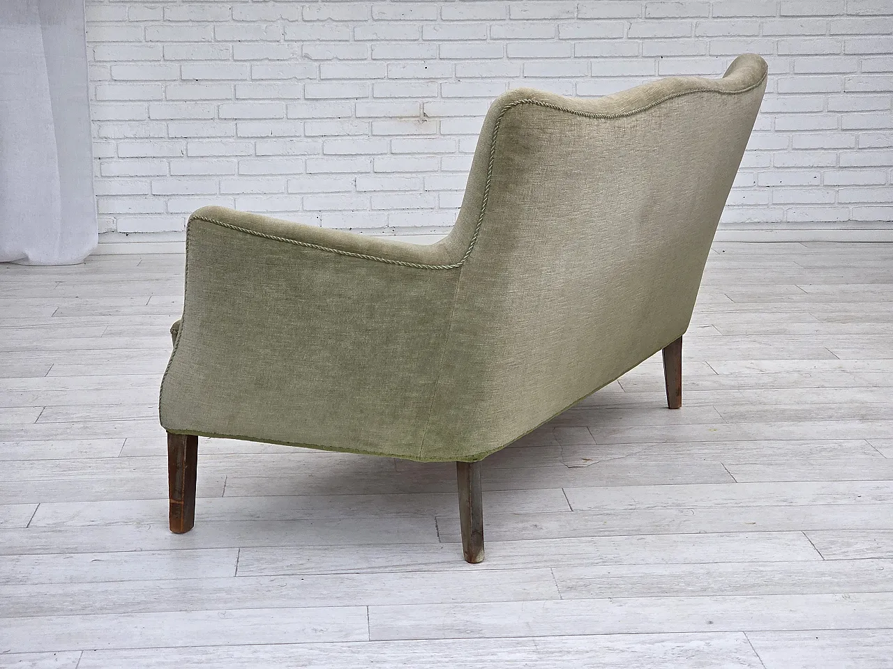 Danish curved 2-seater sofa velour, beech wood, 1960s 13