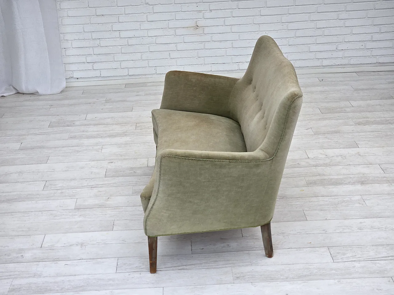 Danish curved 2-seater sofa velour, beech wood, 1960s 15