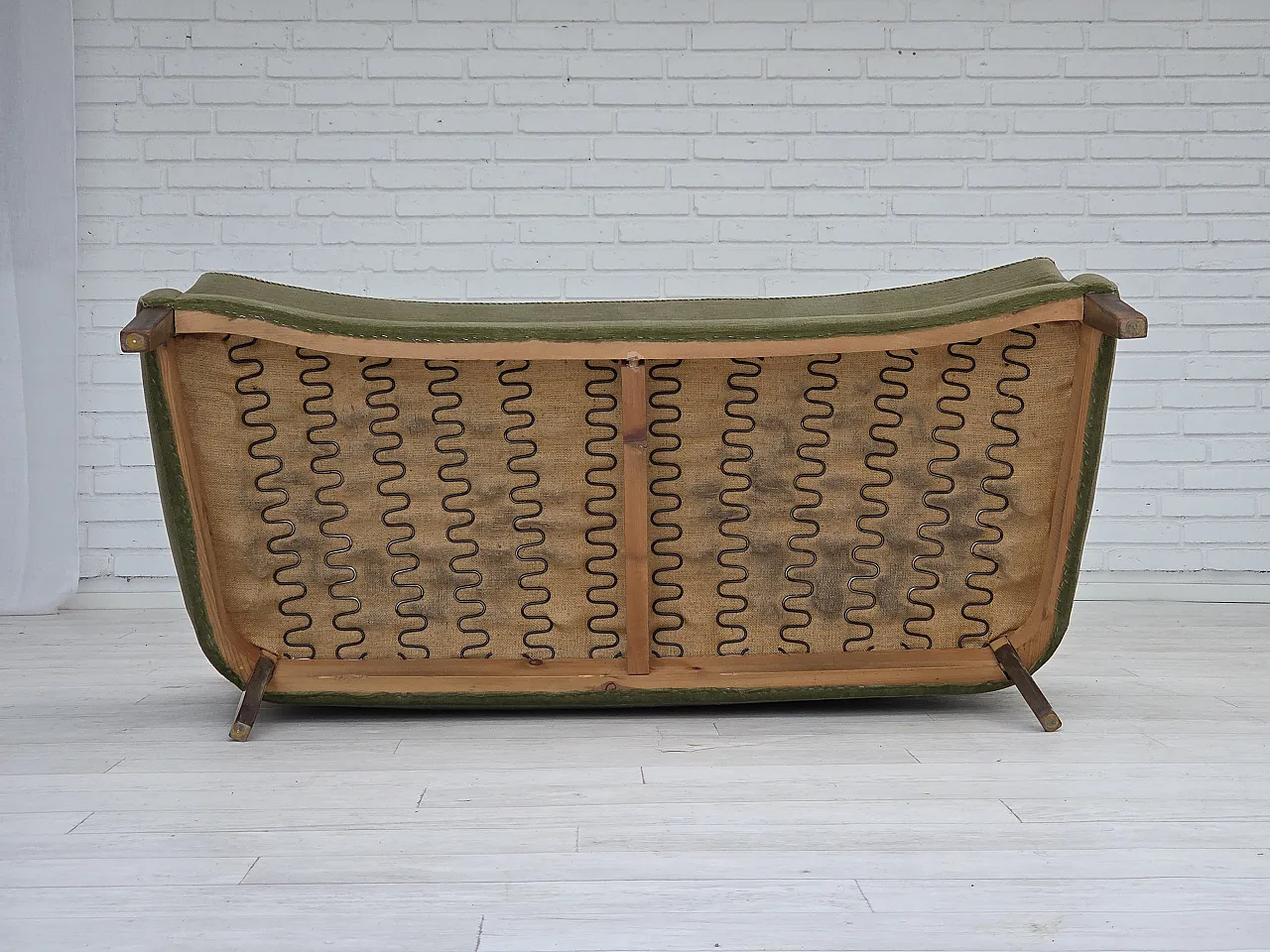 Danish curved 2-seater sofa velour, beech wood, 1960s 17