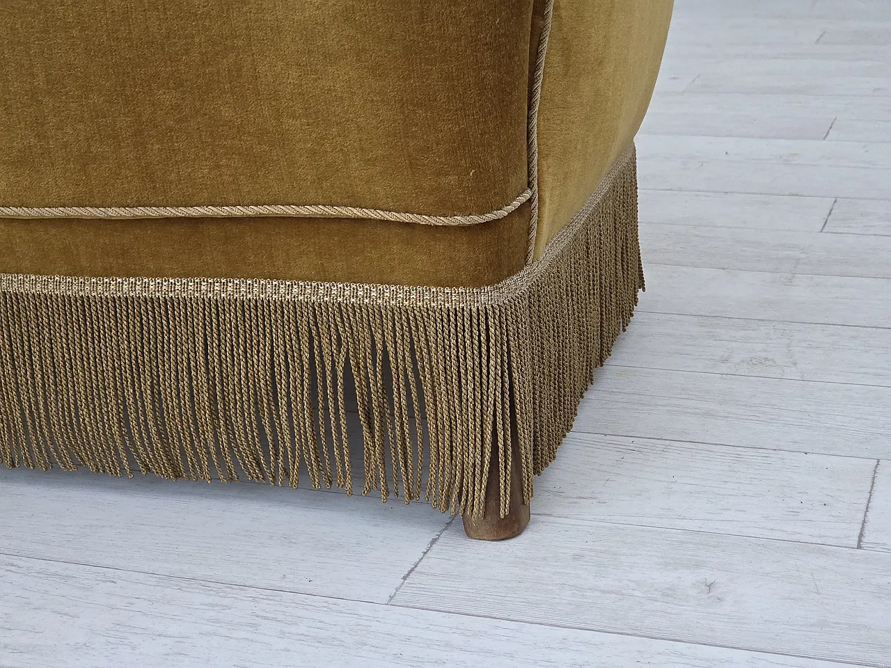 Danish 3-seater sofa, honey-yellow velour, beech wood, 1960s 2