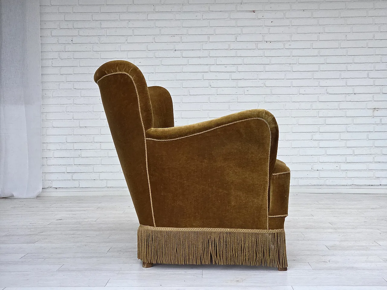 Danish 3-seater sofa, honey-yellow velour, beech wood, 1960s 8