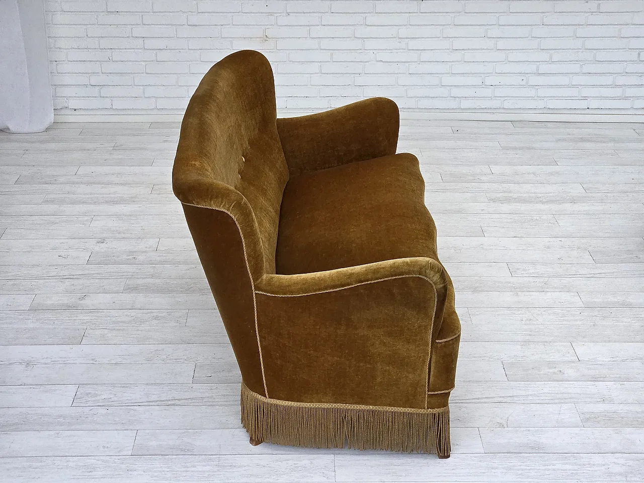 Danish 3-seater sofa, honey-yellow velour, beech wood, 1960s 9