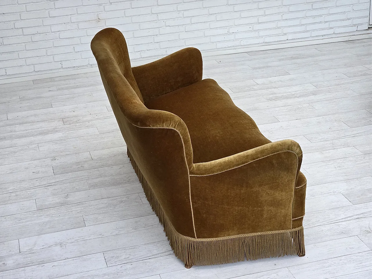 Danish 3-seater sofa, honey-yellow velour, beech wood, 1960s 10