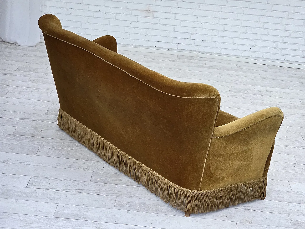 Danish 3-seater sofa, honey-yellow velour, beech wood, 1960s 11