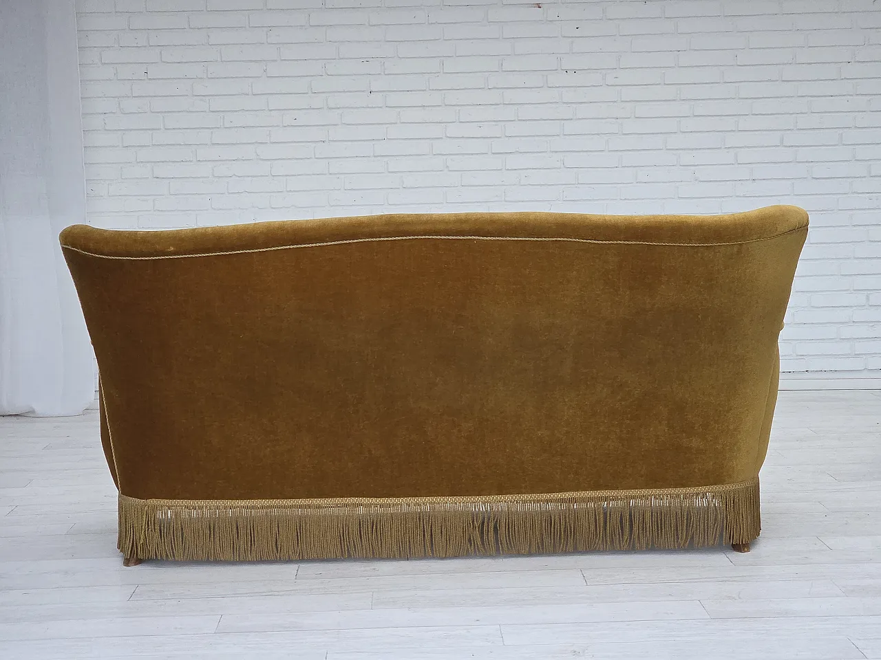 Danish 3-seater sofa, honey-yellow velour, beech wood, 1960s 12