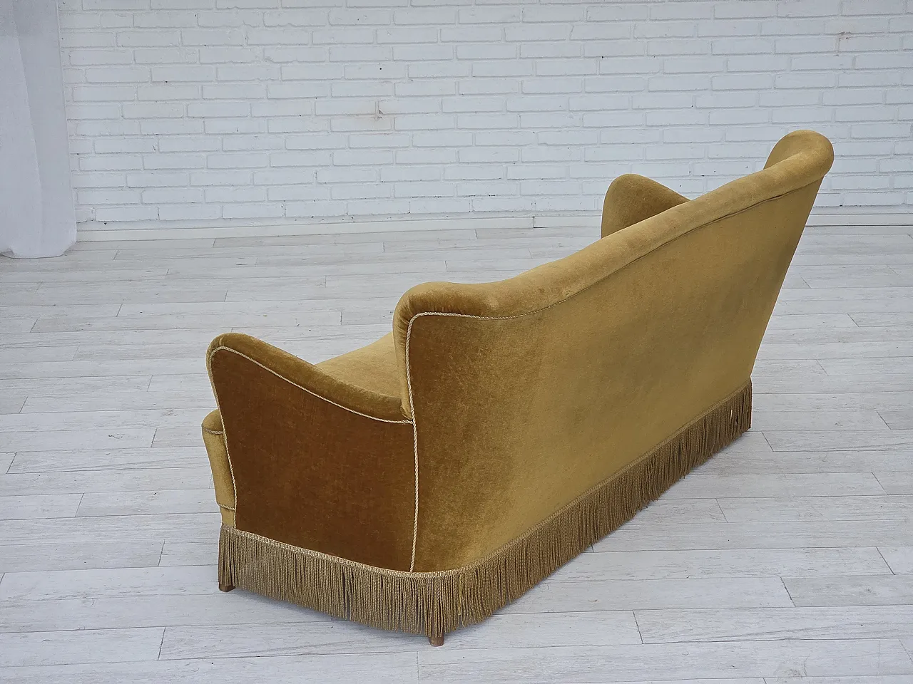 Danish 3-seater sofa, honey-yellow velour, beech wood, 1960s 13