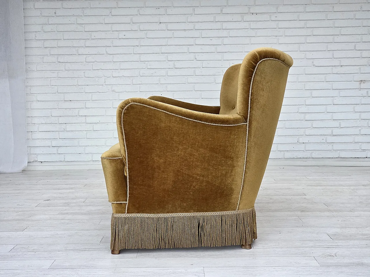 Danish 3-seater sofa, honey-yellow velour, beech wood, 1960s 14
