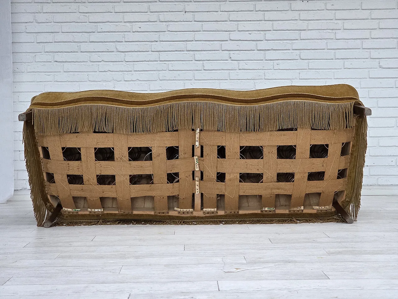 Danish 3-seater sofa, honey-yellow velour, beech wood, 1960s 17