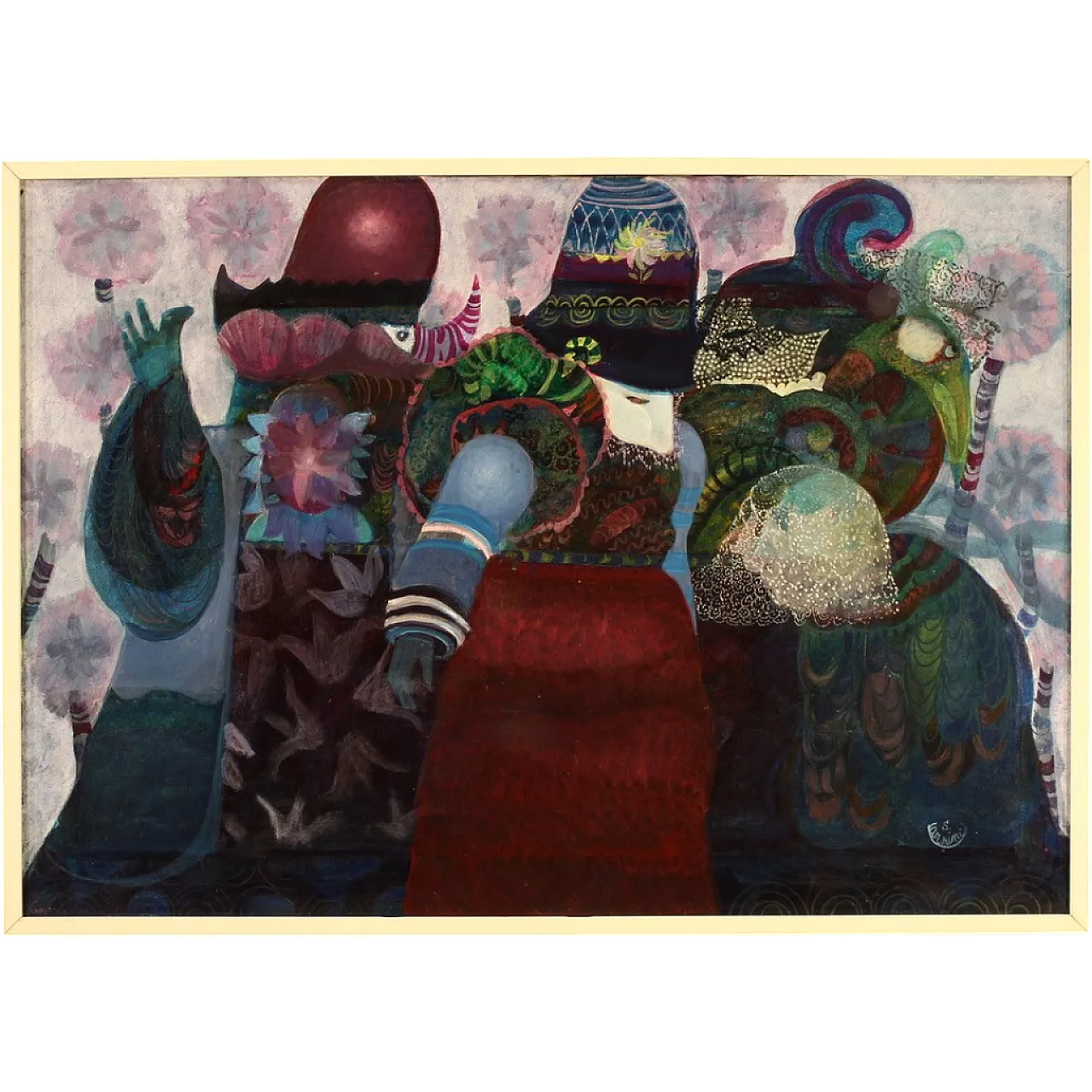 Simonetta Carpini, dipinto a tecnica mista firmato, anni '80 16