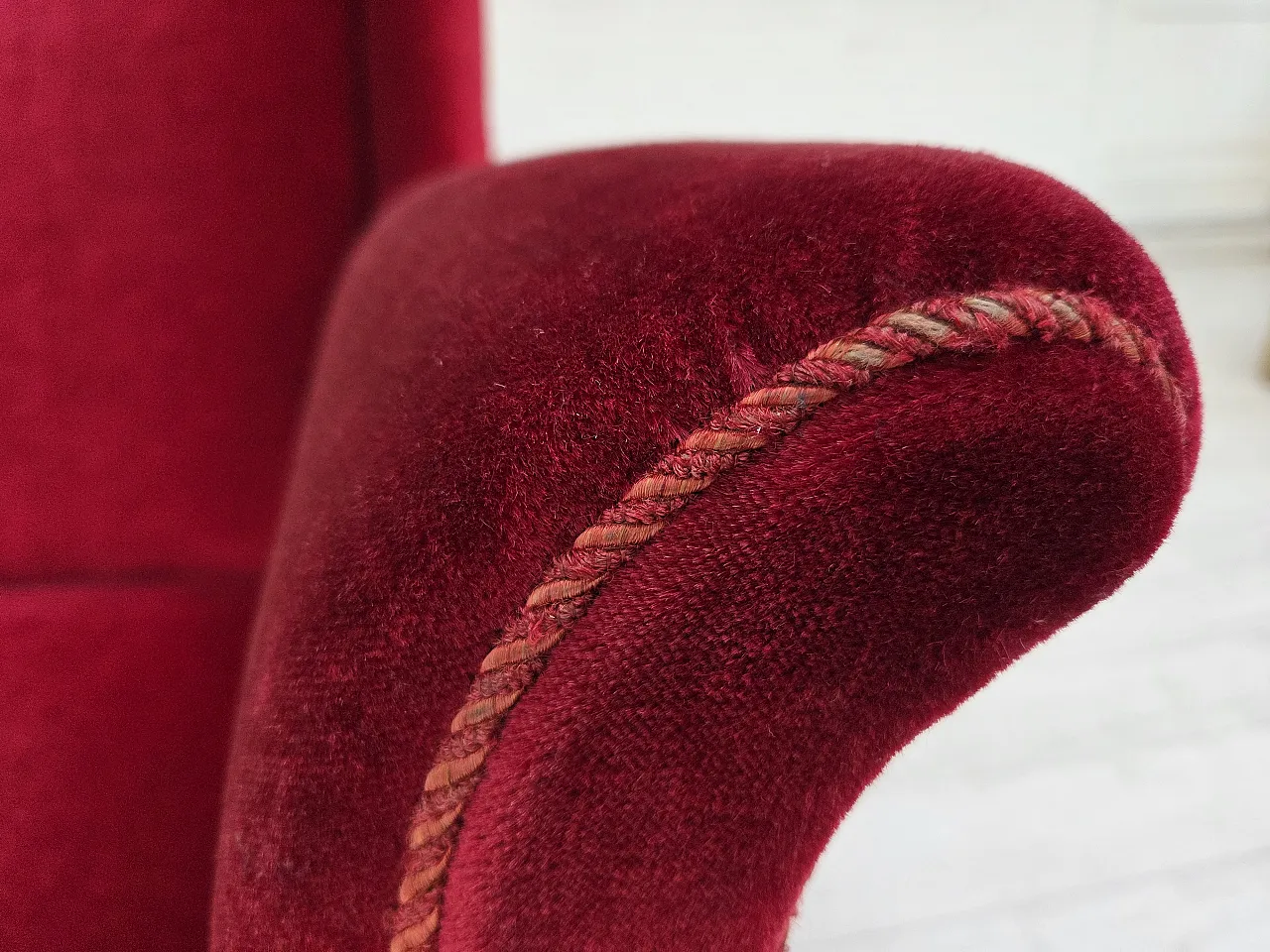Danish armchair, cherry-red furniture velour, 1960s 17
