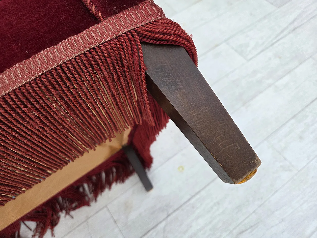 Danish armchair, cherry-red furniture velour, 1960s 19