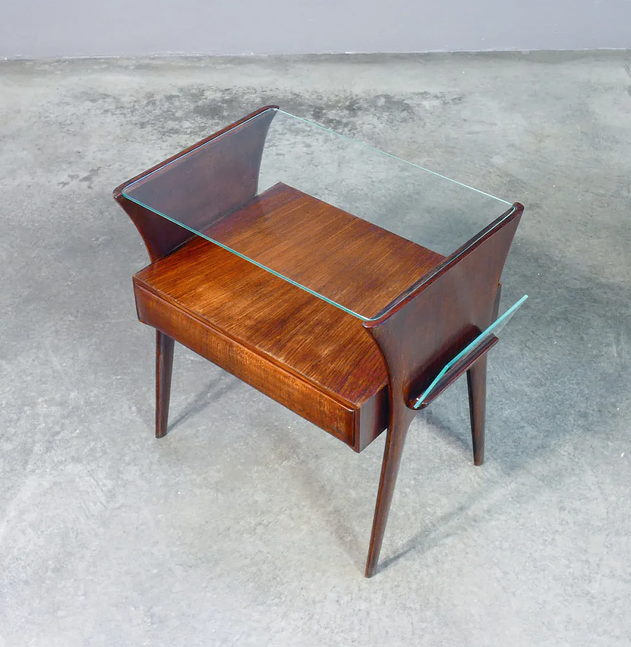 Tavolino in legno e vetro, anni '40 2