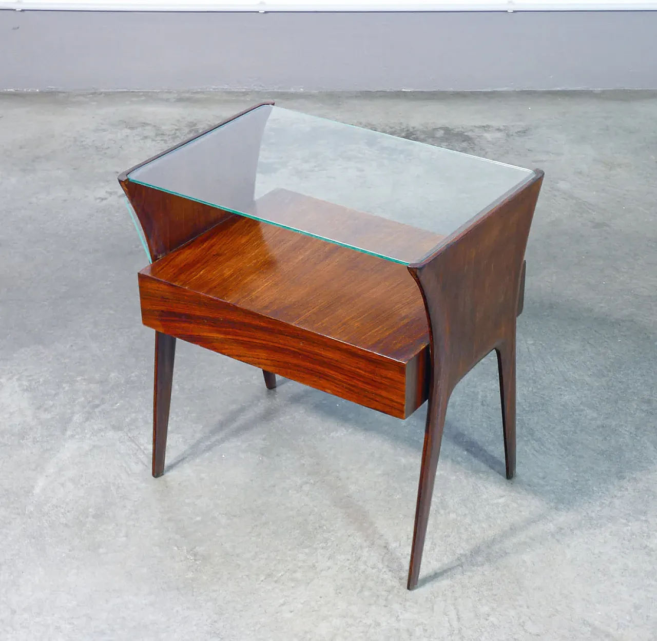 Tavolino in legno e vetro, anni '40 7