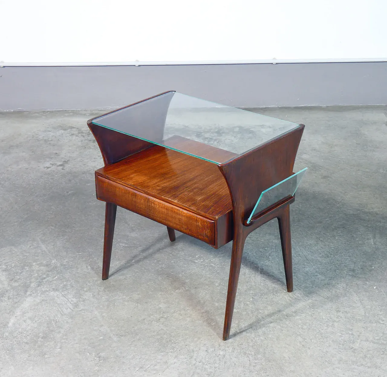 Tavolino in legno e vetro, anni '40 11