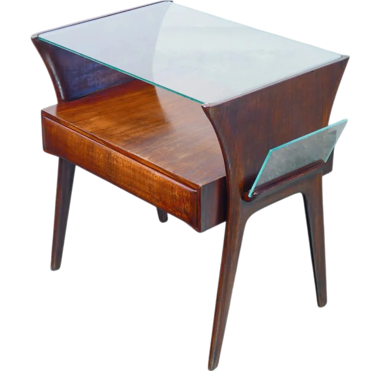 Tavolino in legno e vetro, anni '40 12