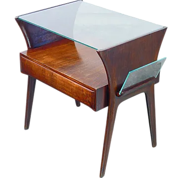 Tavolino in legno e vetro, anni '40