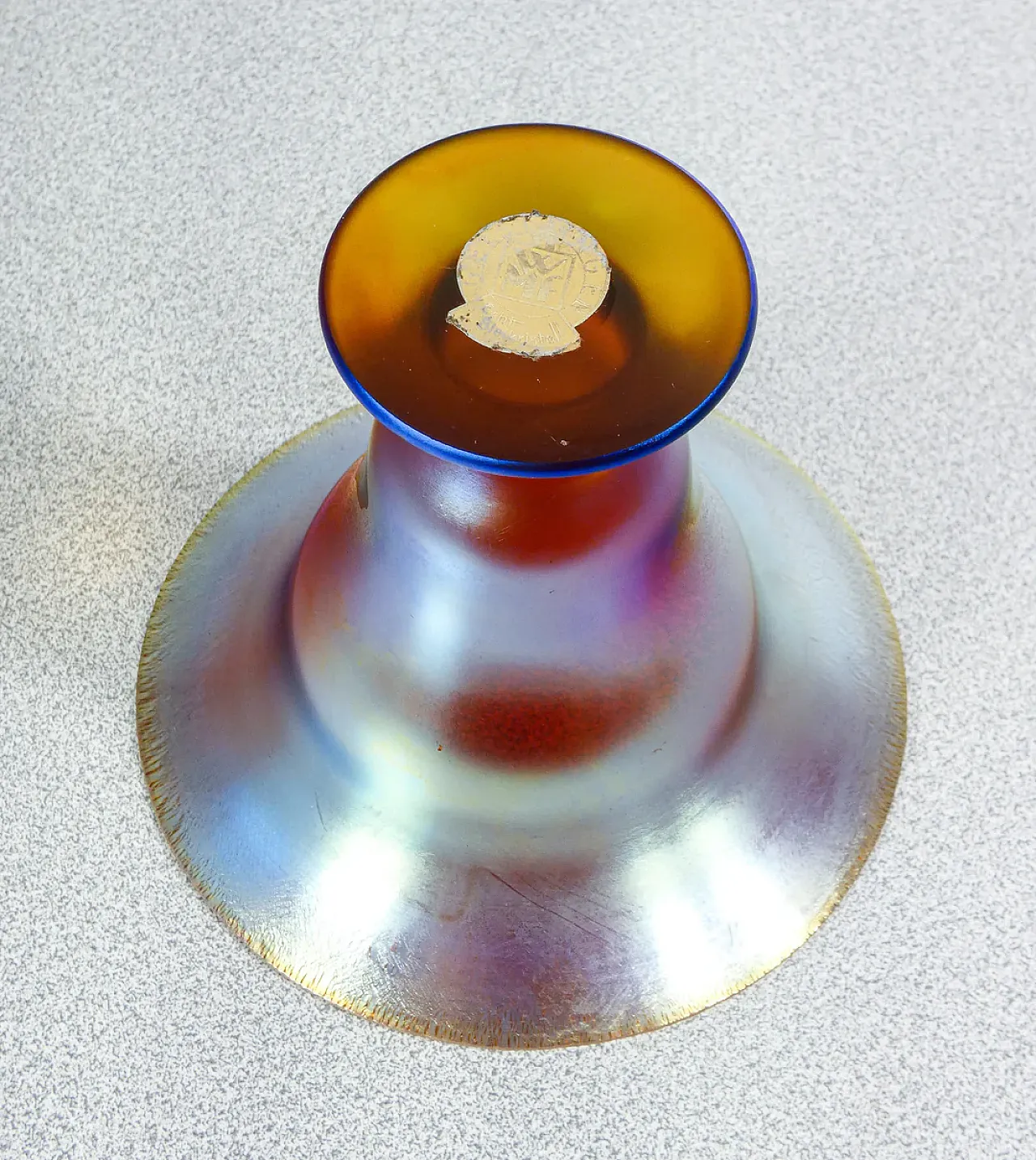 Vaso, coppa in vetro soffiato iridescente, primo '900 8