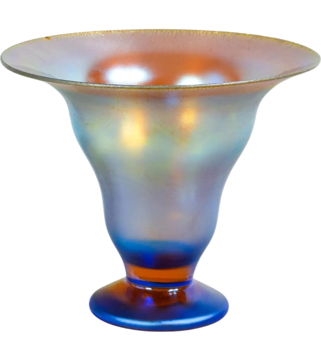 Vaso, coppa in vetro soffiato iridescente, primo '900 10