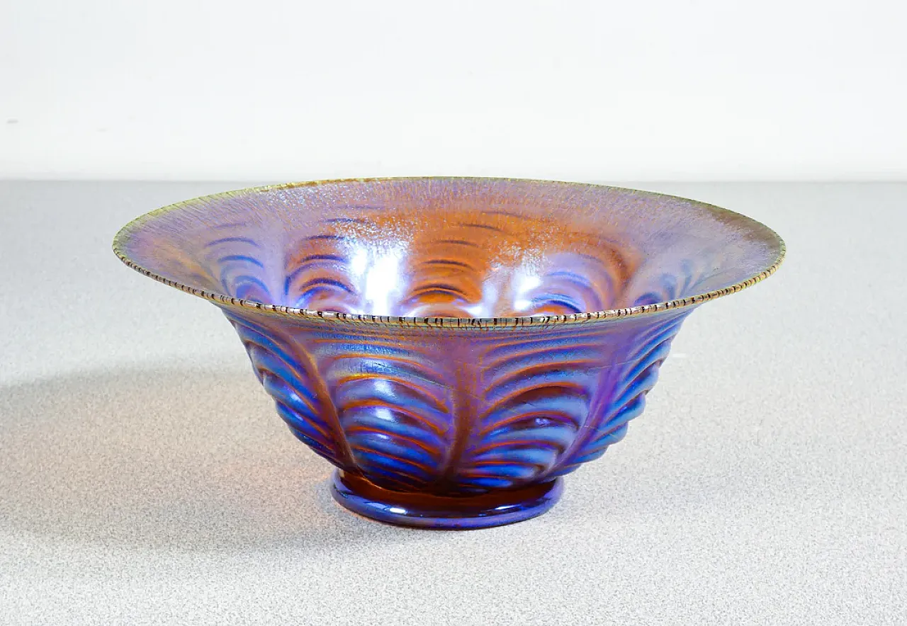 Vaso, ciotola in vetro soffiato iridescente, primo '900 3