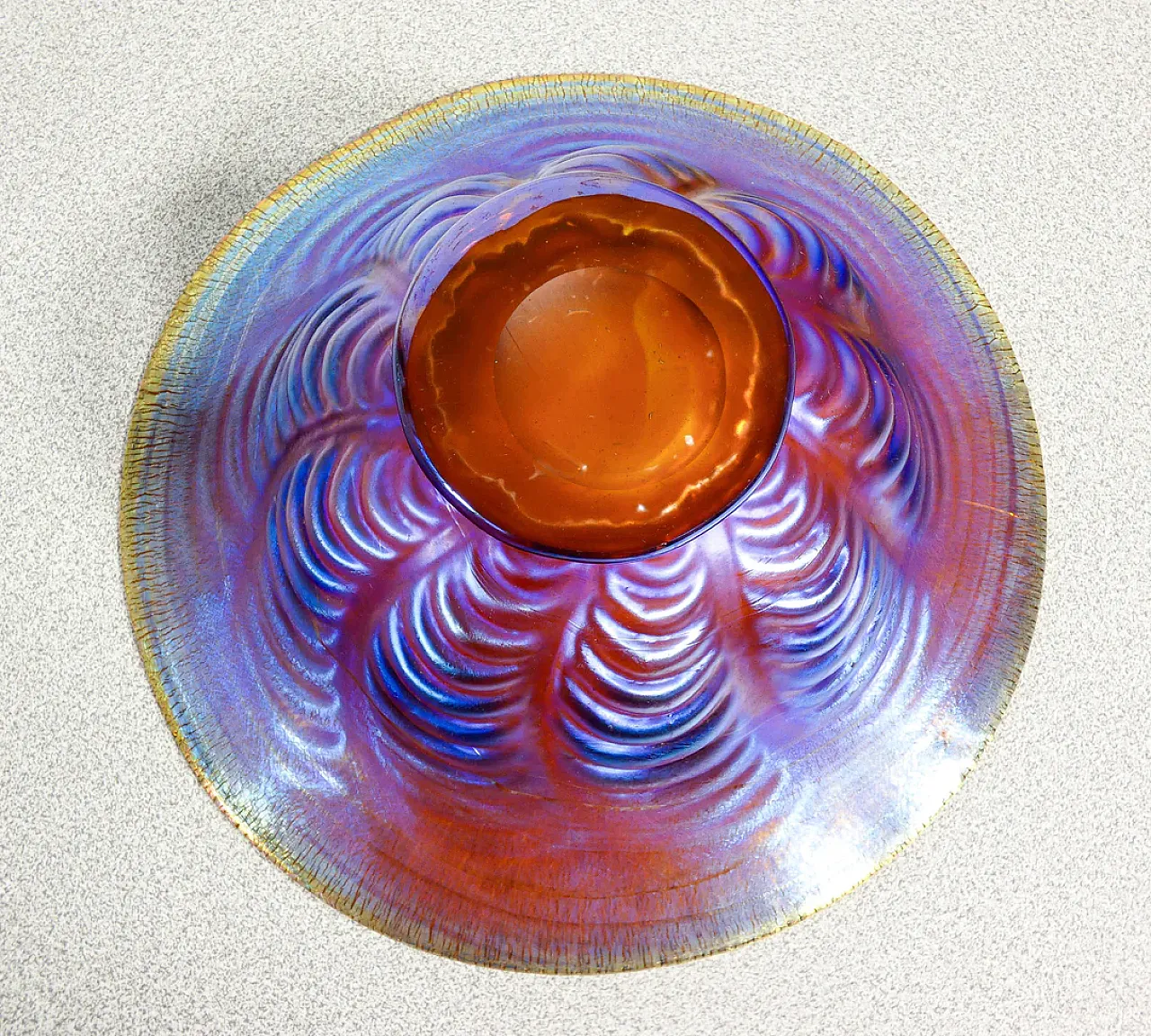 Vaso, ciotola in vetro soffiato iridescente, primo '900 8