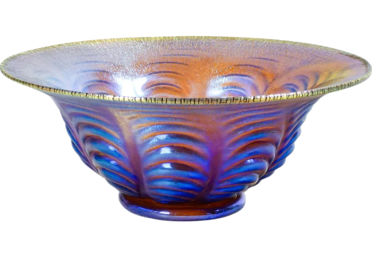 Vaso, ciotola in vetro soffiato iridescente, primo '900 9