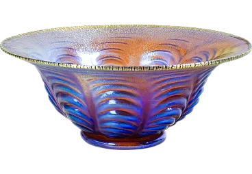 Vaso, ciotola in vetro soffiato iridescente, primo '900