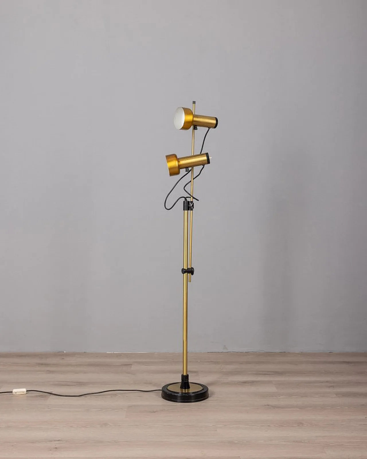 Floor lamp in golden brass with two lights, 1970s 1