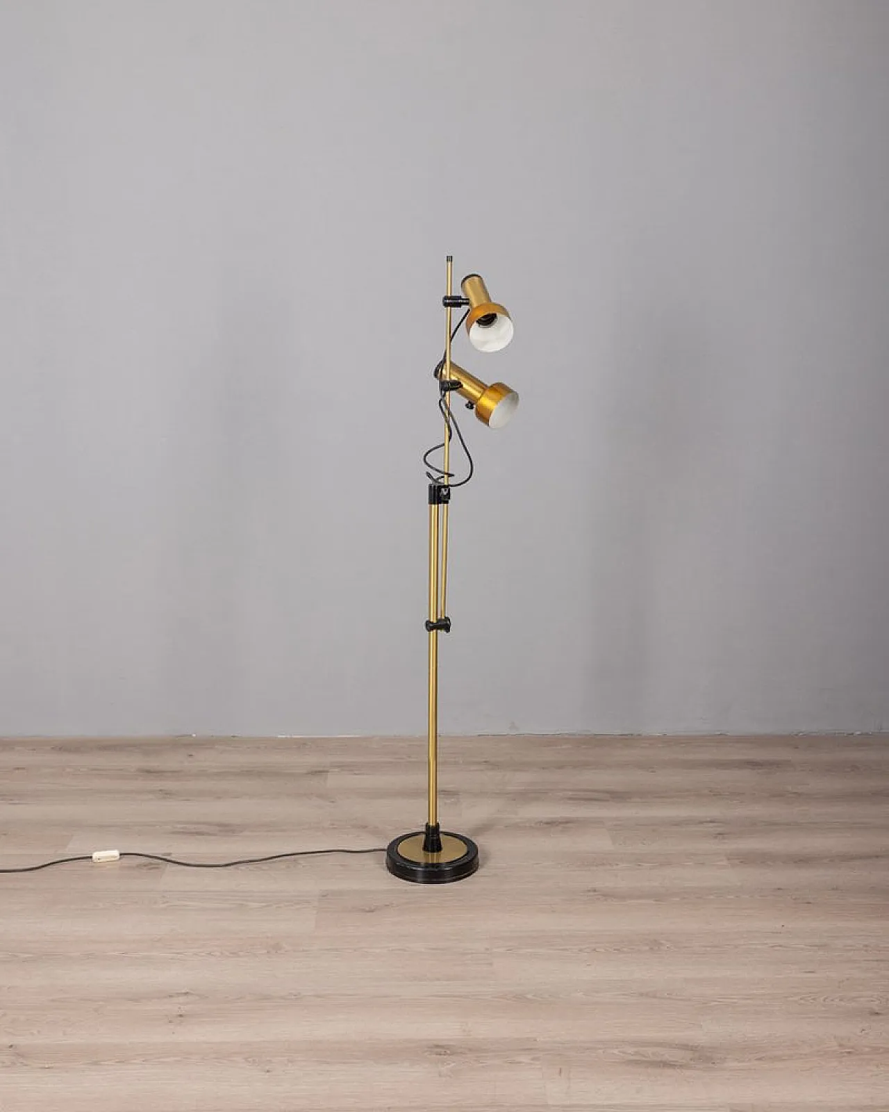 Floor lamp in golden brass with two lights, 1970s 2