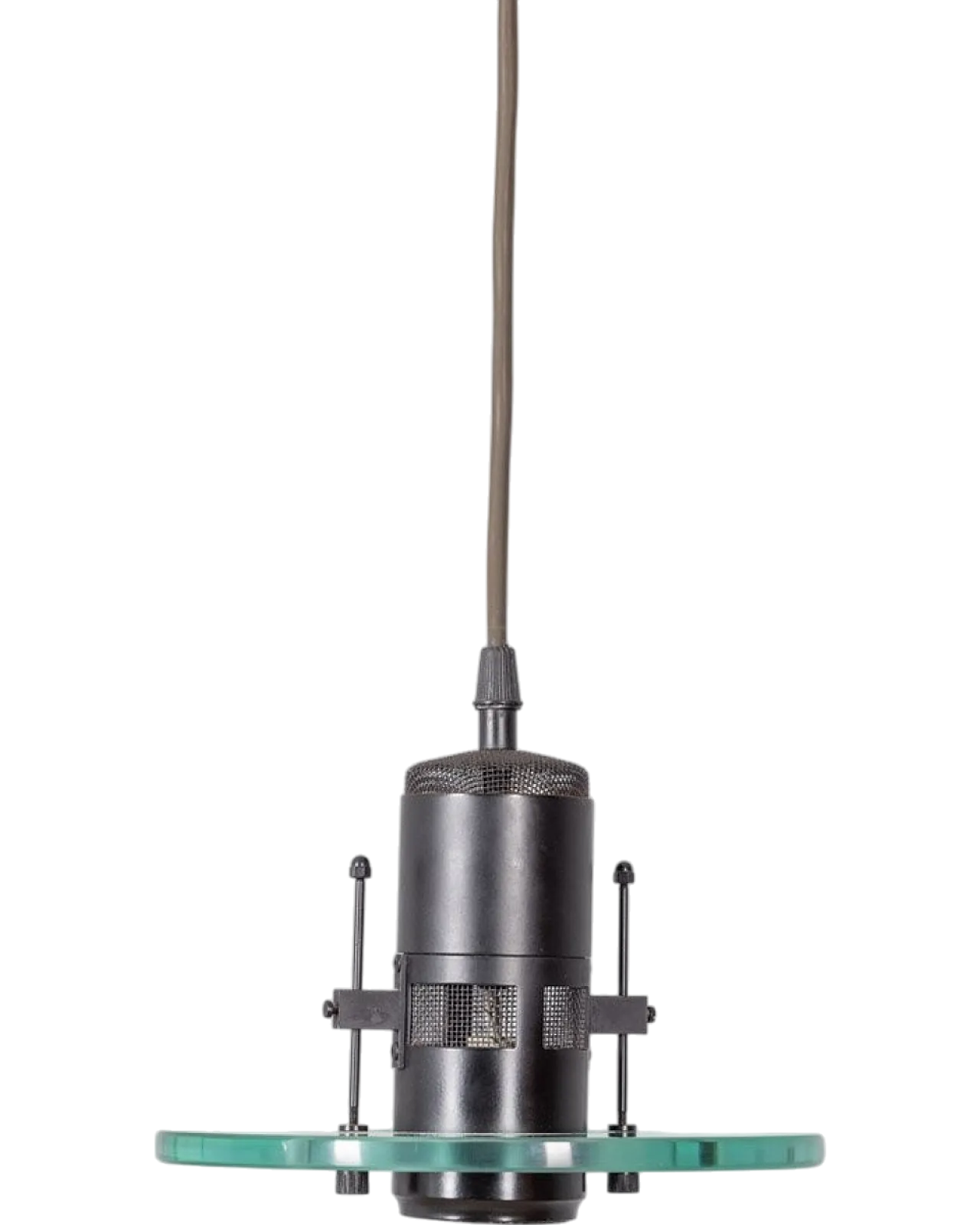 Lampada a sospensione in metallo e vetro, anni '80 7